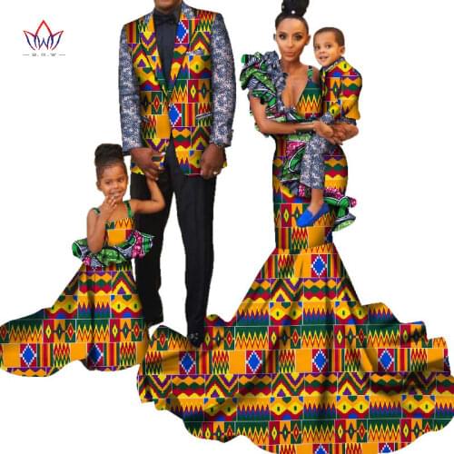 2021 4pcs Set African Dresses Women Bazin Riche African Clothing Men Blazer Top African Couple Clothes Childer Clothes WYQ265