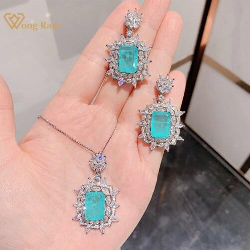 Vintage Paraiba Tourmaline Emerald Gemstone White Gold Plating Pendant/Necklace 925 Silver Needle Earrings Jewelry Set