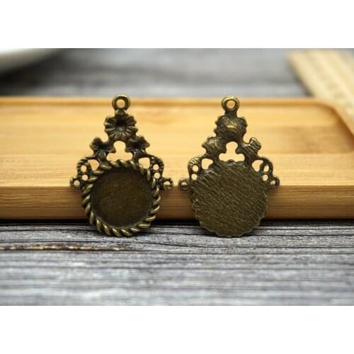 5PCS/lot inner size 14mm round Metal cabochons Base for making necklace jewelry used on leather cord Pendant Tray supply