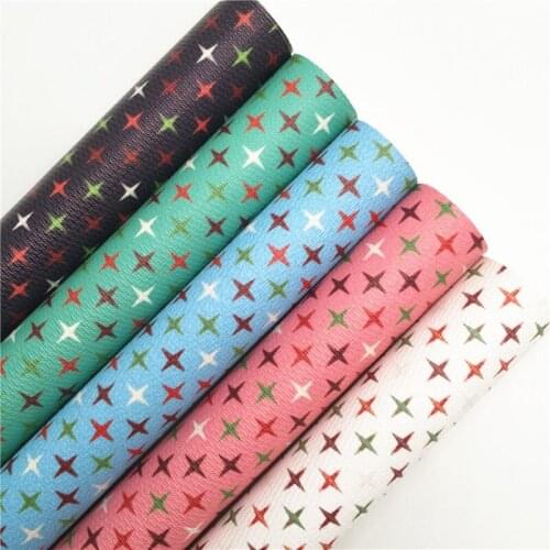 LEOsyntheticoDIY Stars Printed Synthetic Faux Vinyl leather Fabric Sheets Felt Backing For DIY Earrings Bows 21X29CM R137