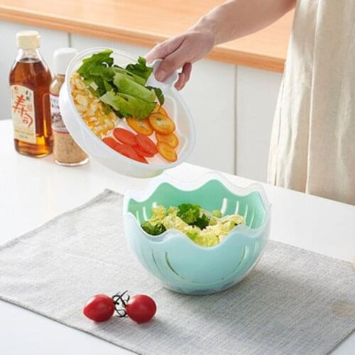 Multifunctional PP Thick Durable Fruit Salad Bowl With Lid Cut Salad Creative Wavy Vegetable And Fruit Cutting Bowl Fruit Plate