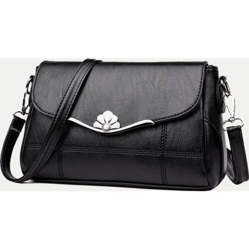 Fashion Hasp Flap Shoulder Bags for Women PU Leather Black Handbag Purse Crossbody Messenger Bag Clutch