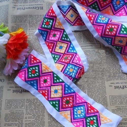 Miao embroidery cross stitch cotton fabric lace 10cm trim dress collar ribbon tape webbing ethnic tribal nepal thai india boho