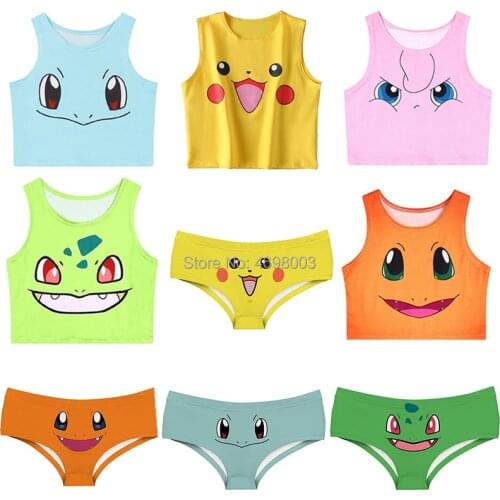Anime Pocket Monsters Print underwear Crop Tops Hip Hop vest For Women Hot Sexy Female Thongs Briefs Cute Panties For Lady