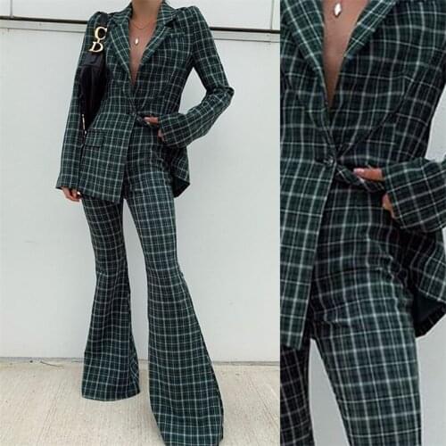 Newest Plaid Women Suits 2 Pieces Party Suit For Women Custom Made High Quality Formal Office Coat+High Waist Pant