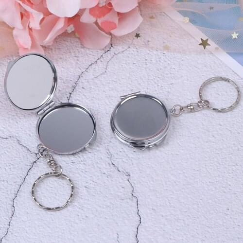New Metal Folding Mirror Key Ring Keychain Portable Compact Cosmetic