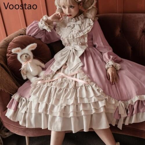 Limited Edition Victorian Renaissance Sweet Cream Lolita Op Dress Women Kawaii Ruffles Princess Dress Girls Tea Party Dresses