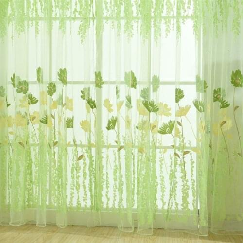Window Curtains 1M*2M Sheer Voile Tulle Living Room Balcony Kitchen Printed Tulip Pattern Sun-shading Curtain