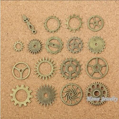 Wholesale 34 pcs Vintage Charms Mixed gear Pendant Antique bronze Fit Bracelets Necklace DIY Metal Jewelry Making 10030