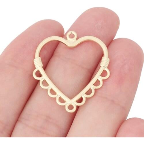 12 x Large Hollow Heart Love Chandelier Connectors Gold Color Charms Pendants for Earrings Jewelry Making Accessories 31x27mm