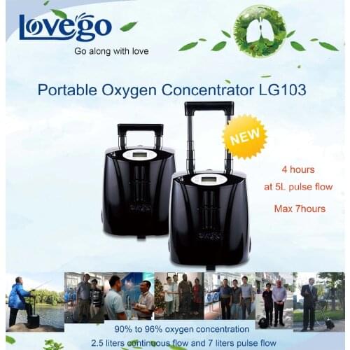 Stock for shipping by DHL/14 hours battery Lovego Medica Grade Portable Oxygen Concentrator G3 for 7LPM Oxygen therapy/90-96