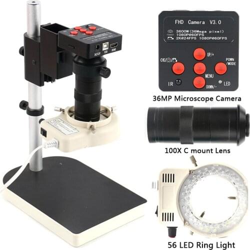 2K 36MP 1080P USB HDMI Industrial Video Microscope Digital Camera 100X Zoom Electric Magnifier For Phone PCB Solder Repair