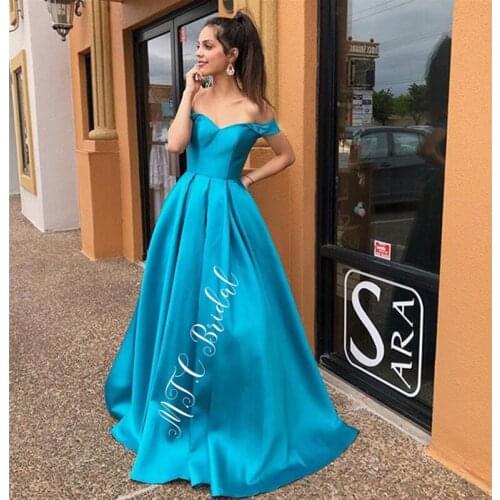 Simple Long Satin Evening Dress Off The Shoulder A Line Floor Length Elegant Formal Occasion Party Dresses 2019 Vestido De Festa