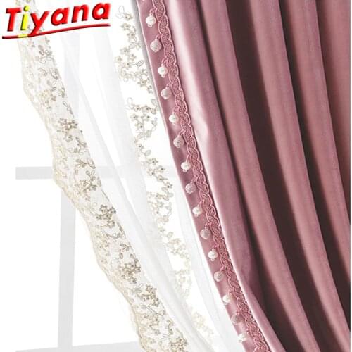 Luxury Embroidery Pearls Tulle Curtians for Living Room Romatic Rope Flowers Side Embroidery Sheer Volie for Bedroom X-HM448#NT