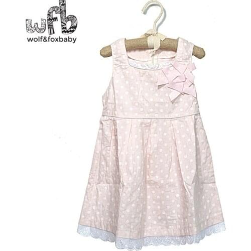 Retail 2-10 years dress sleeveless square collar bow-knot printing dot fashion kids children summer
