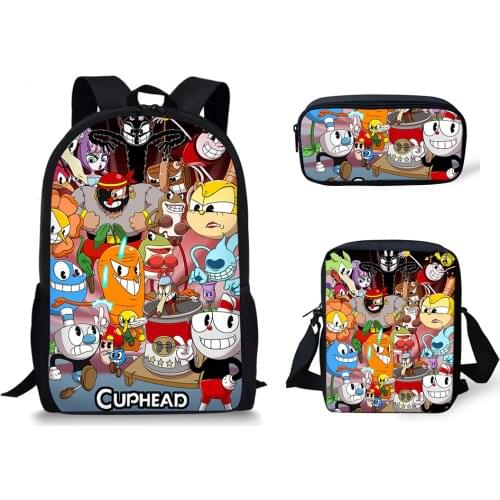 HaoYun 3PCS/Set Game Cuphead Mugman School Backpack for Teenager Boys 16 inch BookBag Baby Kids Student Satchel Mochila Daypack