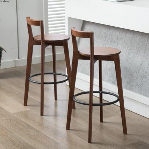 Nordic Bar Stools Minimalist Modern Solid Wood Bar Chair High Feet Stool Customized Cloth Home Restaurant Furniture Bar Stool