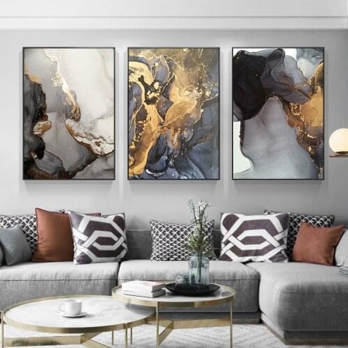 Nordic Grey Golden Fluid Art Marble Texture Abstract Wall Art Canvas Poster And Print For Modern Home Living Room Decoration
