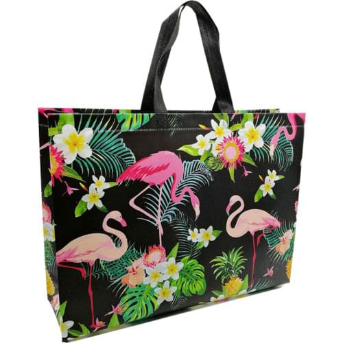 New Foldable Non-woven Fabric Grocery Shopping Bag Reusable Folding Tote Pouch Travel Flower Flamingo Pink Storage Handbag