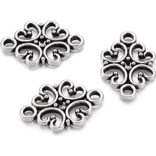 50pcs Alloy Links Connectors Flower Charms Pendants for Necklace Bracelet Jewerly DIY Making Tibetan Style Sliver Color 13x18mm