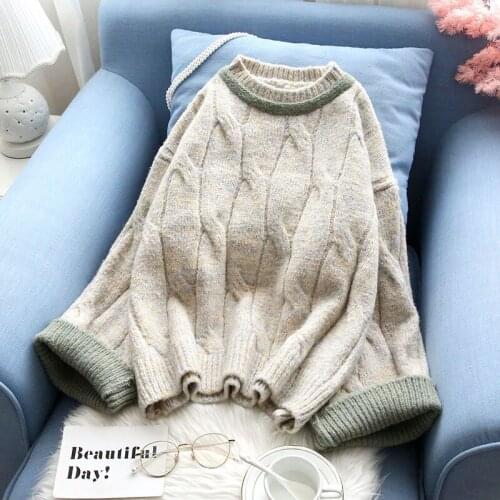 Knitted Women Sweater And Pullovers Flare Sleeved Loose O-Neck Lady Elegant Pulls Twisted Casual Pulls Fashion Outwear Coat Tops