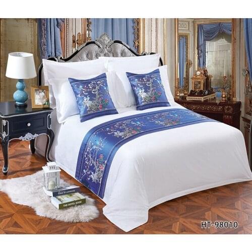 High-grade New Chinese Style Purple Bird Ink Painting Hotel Bed Runner Hotel Sailboat Landscape Painting Bed Flag