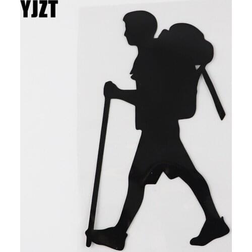 YJZT 10.2CMX16.4CM Hiker Man Travel Outoor Decal Vinyl Car Sticker Black/Silver 8A-1035