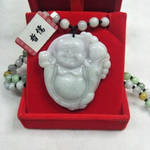 Zhe Ru Jewelry Pure Natural Jadeite Light Purple Double Color Ruyi Buddha Pendant Tricolor Jade Pearl Necklace Class A Certifica