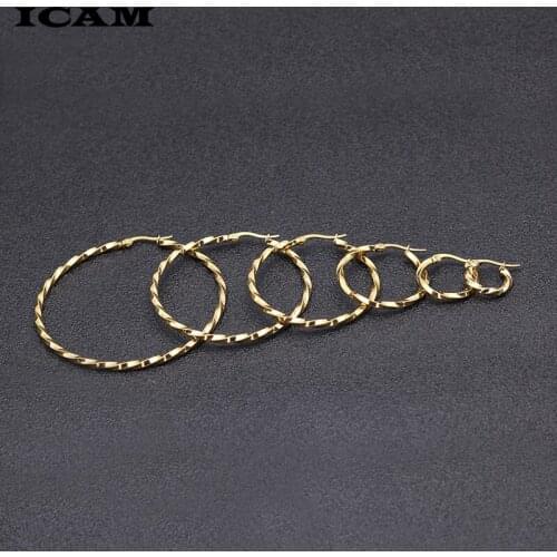 ICAM Big Circle Hoop Earring For Women Simple Punk Style Brincos Round Earrings Party Stainless Steel Jewelry Gift 1 pair /lot