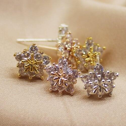 Zerong hot selling flower stud Earrings Bride flower silver Crystal zircon Earrings for Women Wedding Earring Jewelry decoration