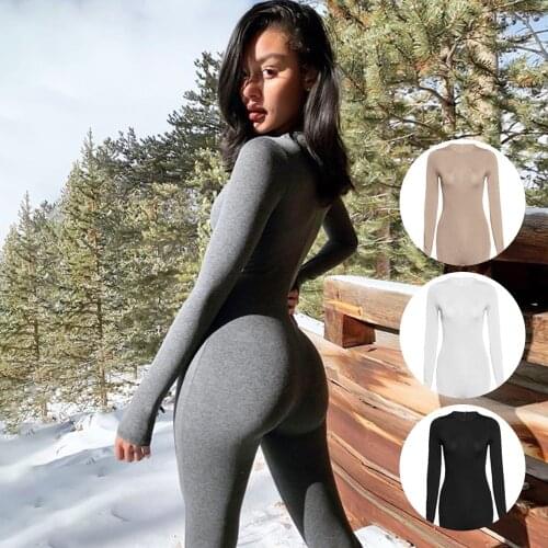 Fitness Rompers Womens Jumpsuits Workout Sporty Wear Long Sleeve Skinny Solid Jumpsuits High Waist Hip-Lifting Slim Fit Rompers