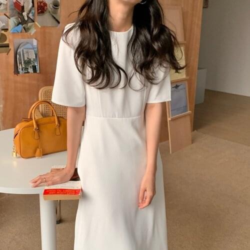 2021 New Women Summer Elegant Long Bandage Dress Puff Sleeve Round Collar Slim Maxi Sundress
