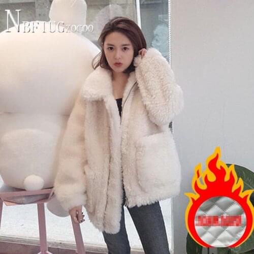 2020 Winter Imitation Lambswool Women Coat Faux Fur Big Pocket Female Jacket