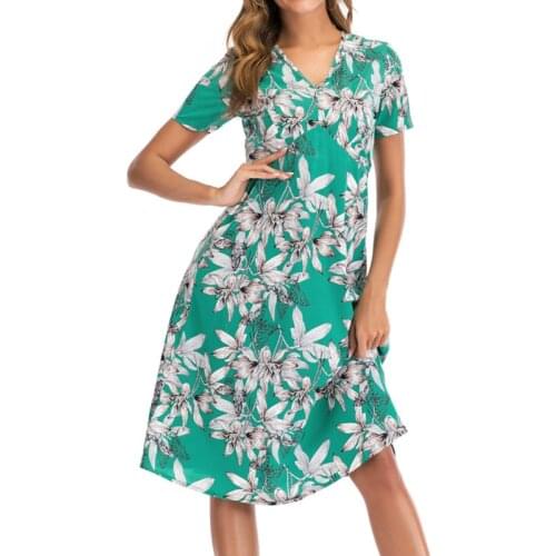 Boho Beach Dress Ladies Summer Dress Floral Print Vintage Chiffon Midi Dress Vestido De Festa