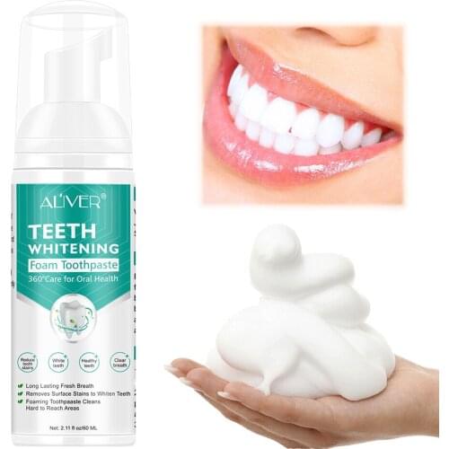 1bottle 60ml 2.11Oz mint flavor Mousse Toothpaste whitening teeth foam oral care to remove bad breath and Plaque Stains brighten