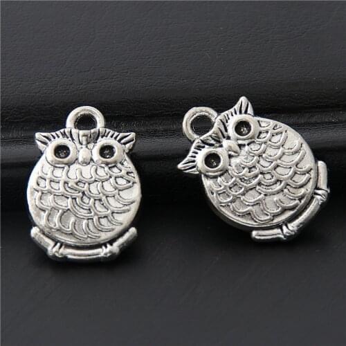 10pcs Silver Color Owl Charms Animal Pendant Making Keychain Jewelry Necklaces Handmade Supplies Crafts 19x13mm A3074