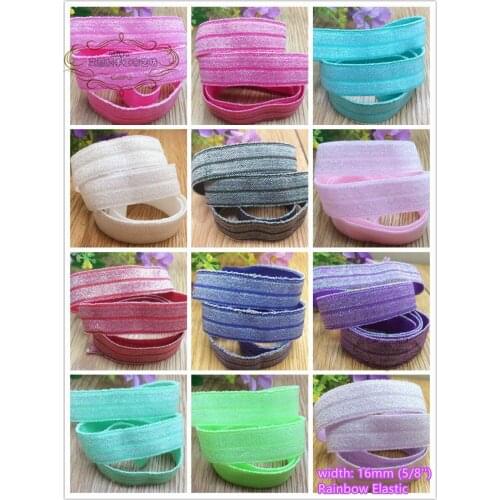 12 colors Rainbow color Elastic Ribbon 5/8 inch 15mm width flexible tape Baby headband Hairbow accessory 10 yards free shipping