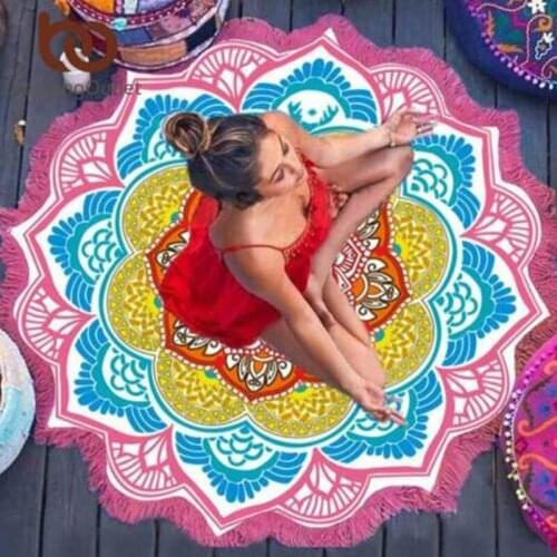 2019 Indian Mandala Tapestry Beach Towel Sunblock Round Bikini Lotus Blanket Mat Camping Cover-Up New Bohemian Yoga Mattress