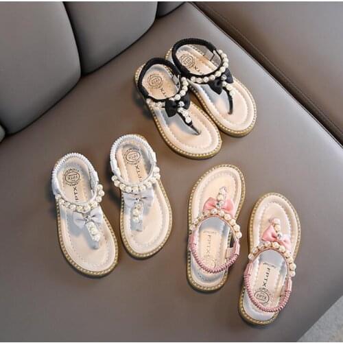 2021 Summer Girls Sandals Female Child Sandals Rhinestone Bowknot Princess Shoes Comfortable Soft Bottom Banquet Shoes
