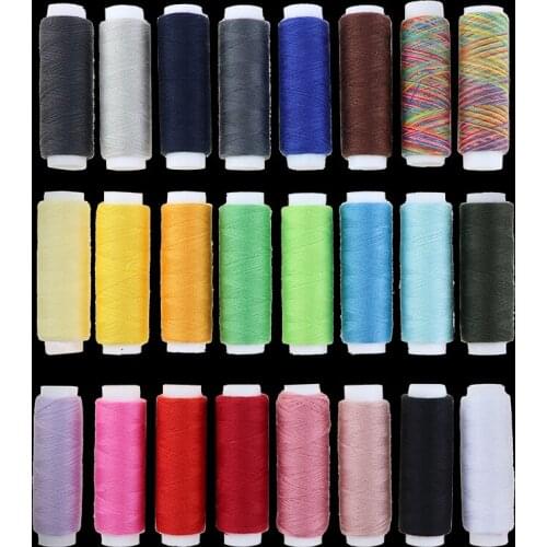 24Pcs Mixed Colors 100% Polyester Yarn Sewing Thread Roll Machine Hand Embroidery Each Spool For Home Sewing Kit