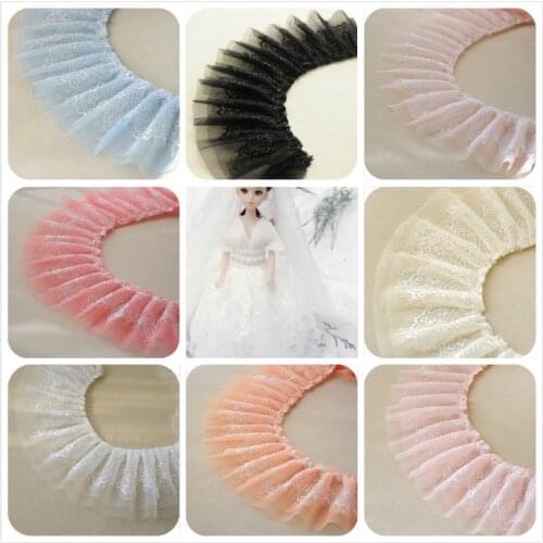 3 Yard / Lot Fold double layer lace fabric mesh skirt eyelash lace trim Kids wedding dress decorated DIY 13cm Recommend