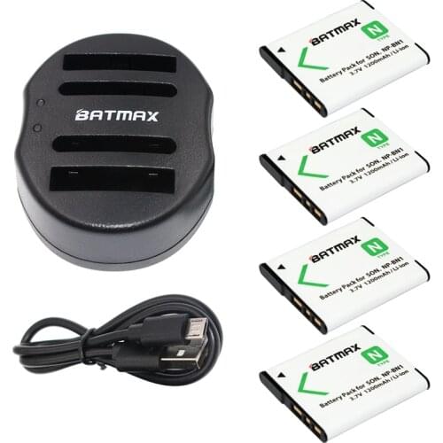 4-Pack NP-BN1 NPBN1 NP BN1 BN Battery&USB Dual Charger for SONY DSC TX9 T99 WX5 TX7 TX5 W390 W380 W350 W320 W360 QX100 W370