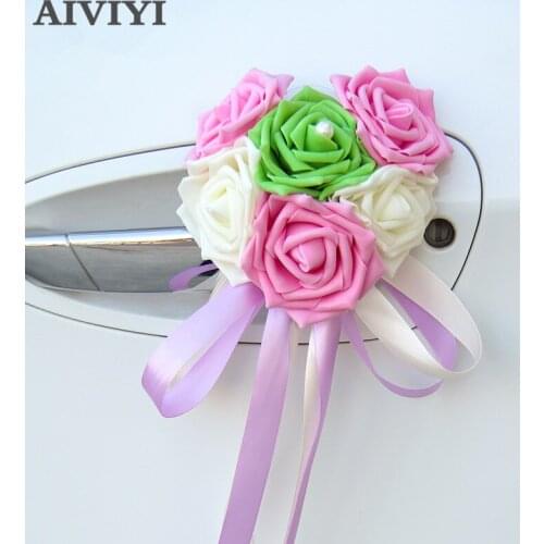 6pcs/lot Wedding Car Decoration Flower Large heart shape 12 Colors Door Handles and Rearview Mirror Decorate Free Shipping