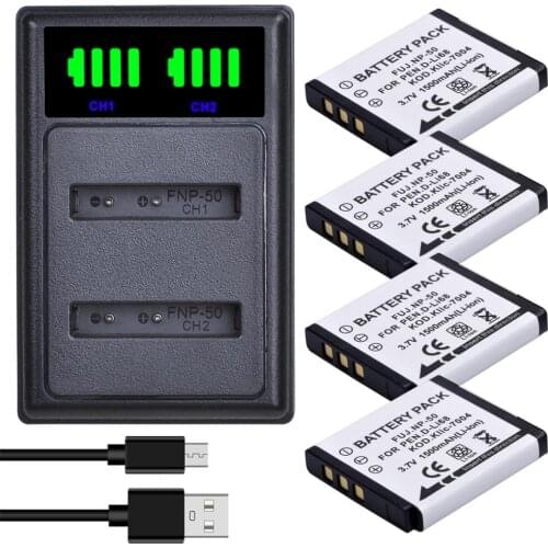 Batmax 1500mAh NP-50 NP50 Battery+LED Dual Charger with Type C Port for FUJIFILM for Pentax D-Li68 for KODAK KLIC-7004 K7004