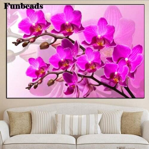 Diamand painting pink Orchid painting Full Square round diamond painting Rhinestone Diamond Flowers 3d Cross Stitch Craft FF495