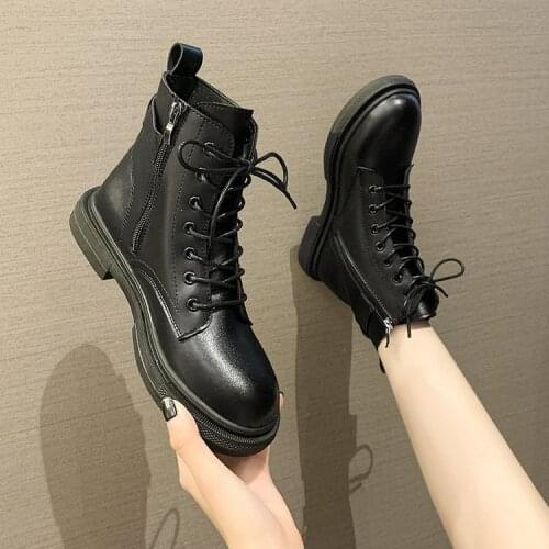 Winter Women Ankle Boots Black Leather 2021 Fashion Autumn Warm Fur Motorcycle Non-slip Waterproof Female Platform Boots Shoes