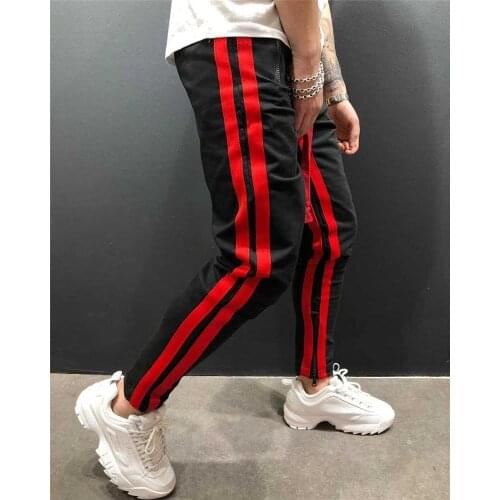 Men Trousers jogger Side stripes pants Gyms fitness work out Sweatpants sport pantalon skinny casual tracksuit