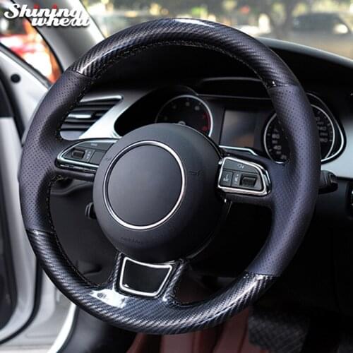 Black Leather Black PU Carbon Fiber Car Steering Wheel Cover for Audi A3 A4 A5 A6 A7 Allroad RS 7 2014-2015 S6 S7 2013