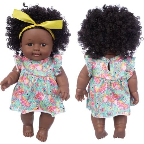 Flower Dress+30cm DollChristmas Best Gift For Baby Girls Black Toy Mini Cute Explosive hairstyle Doll Children Girls