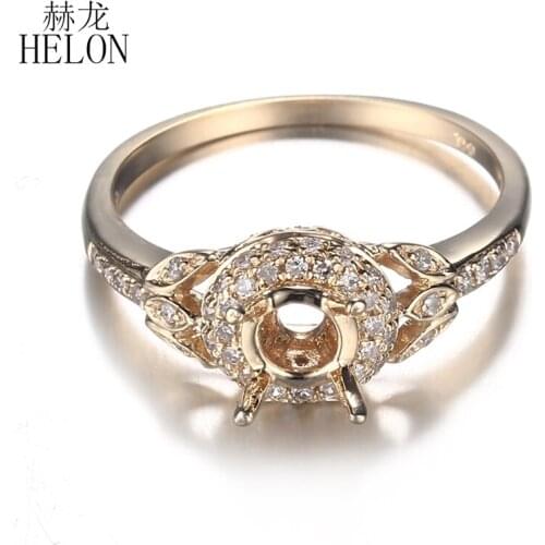 HELON Solid 10K Yellow Gold 0.3ct Natural Diamonds Semi Mount Engagement Wedding Women Fine Jewelry Diamond Ring Fit Round 5mm